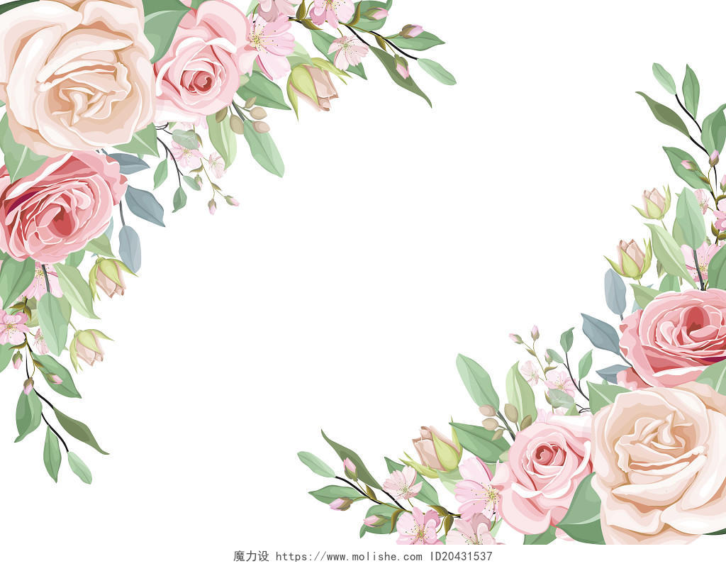 彩色卡通手绘玫瑰花花卉鲜花边框装饰矢量元素PNG素材